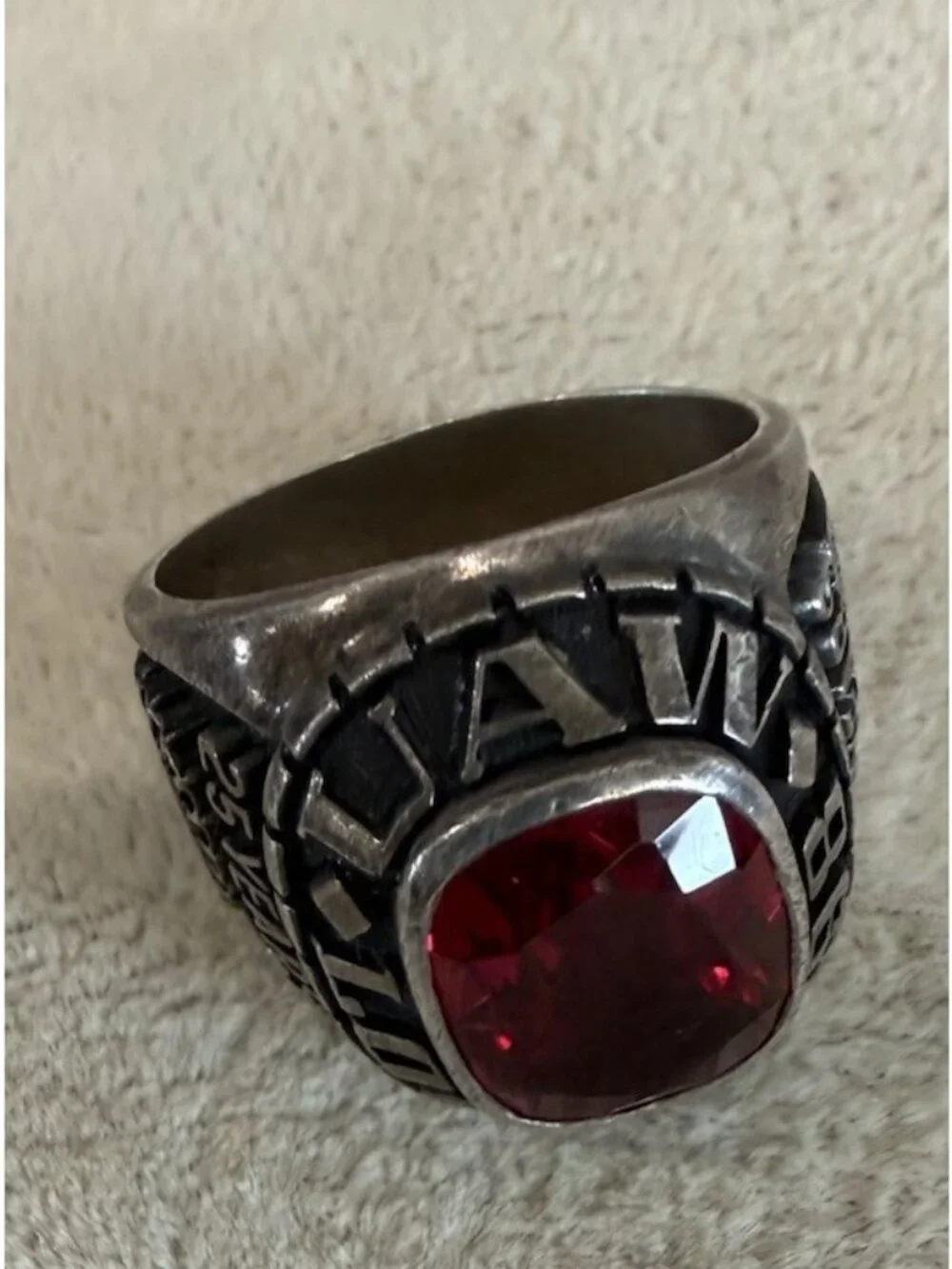 Local 598 UAW Ring Sterling Silver Genuine Stone 25 Years Of Service Size 8